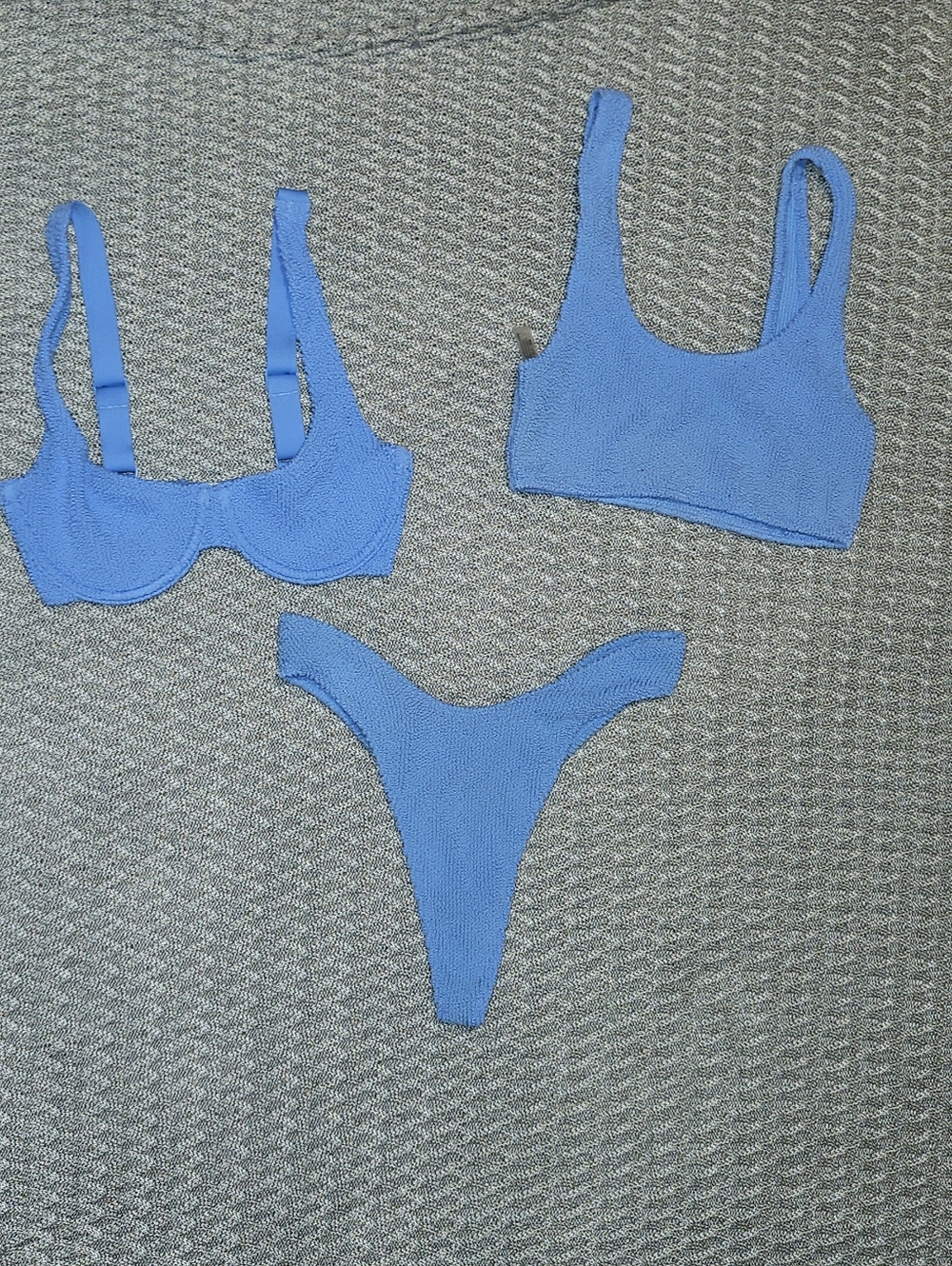 Blue Textured 3-Piece Victoria's Secret Thong/Bikini Set